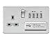 Screwless 13A switched socket with quad USB charger (5.1A) - brushed chrome with grey insert