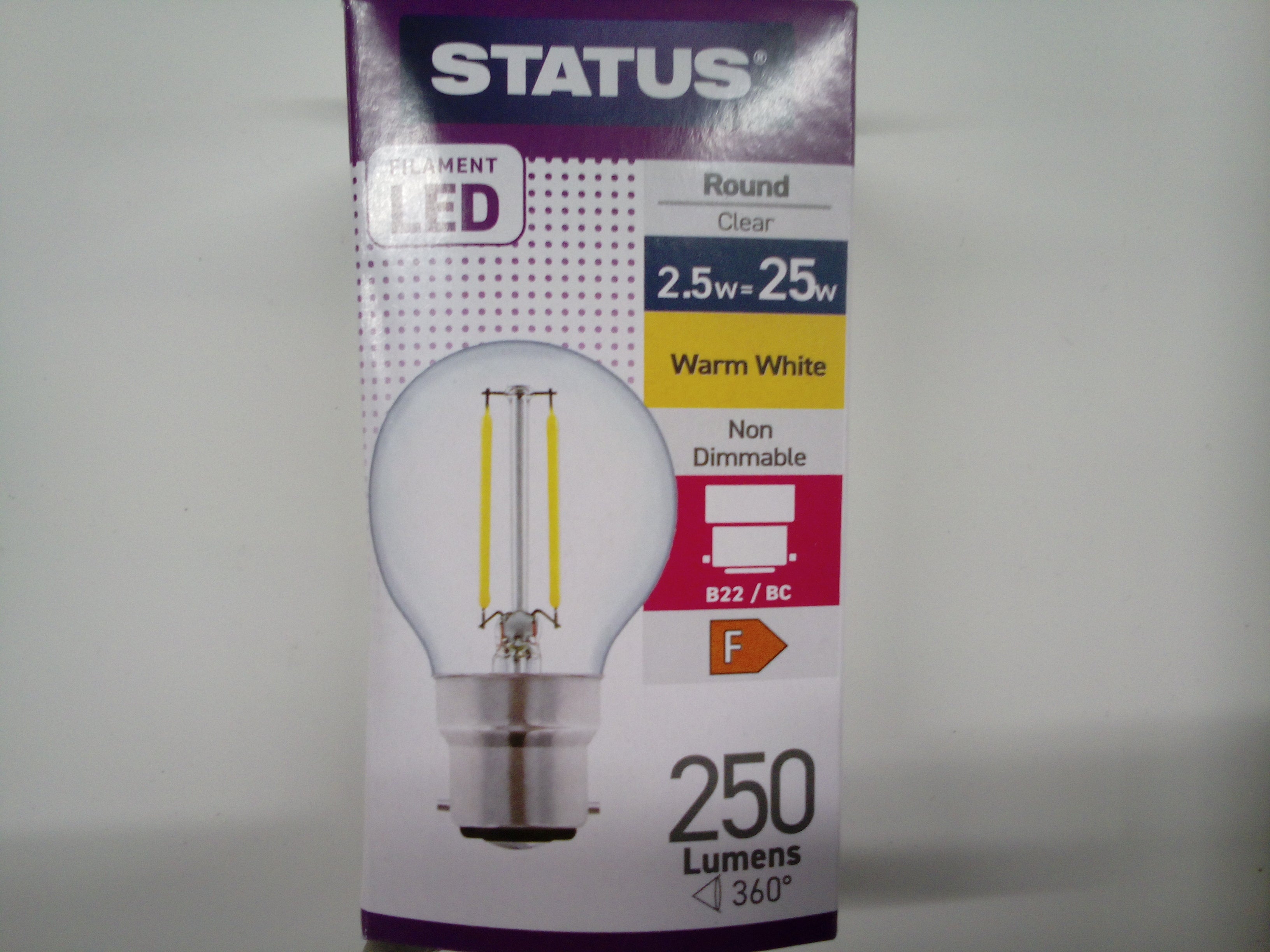 2W Round LED Filament Bulb - Bayonet Cap