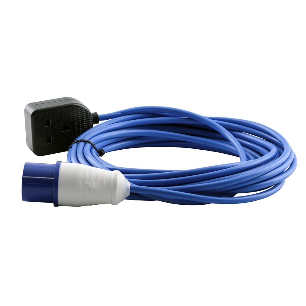 16A 230V Blue Male to 1 Gang Socket Hook Up Extension Cable Lead - 5m