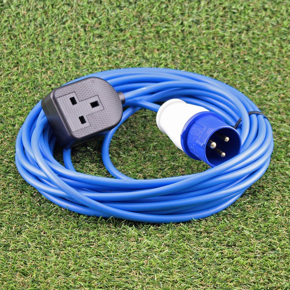 16A 230V Blue Male to 1 Gang Socket Hook Up Extension Cable Lead - 5m