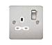 1G DP Switched Flat Plate Socket - Brushed Chrome, White Insert