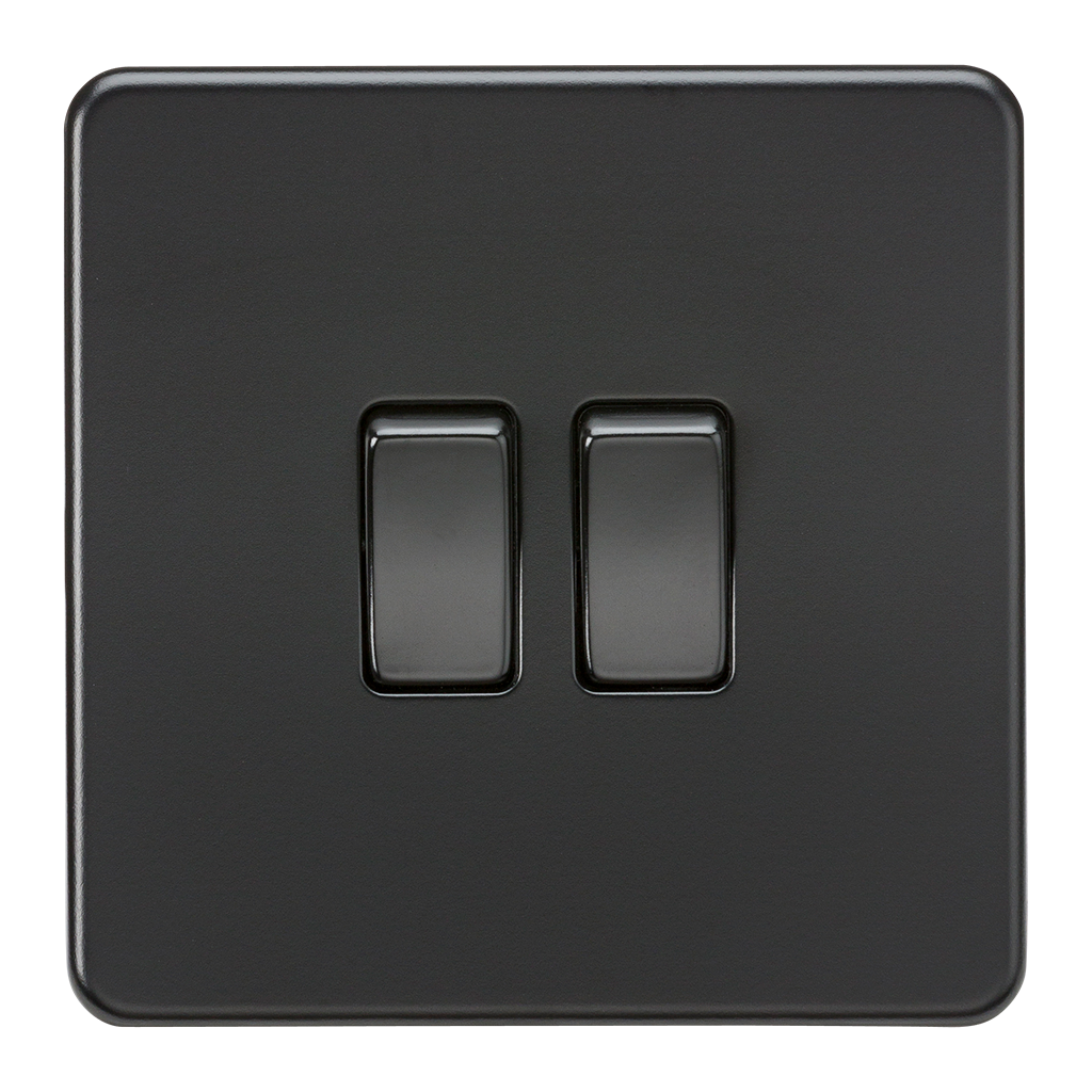 Screwless 10AX 2G 2-Way Switch - Matt Black with black rockers