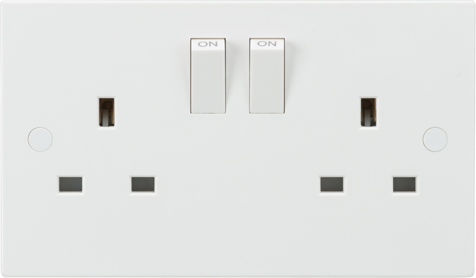 13A White 2G Twin 230V UK 3 Switched Electric Wall Socket