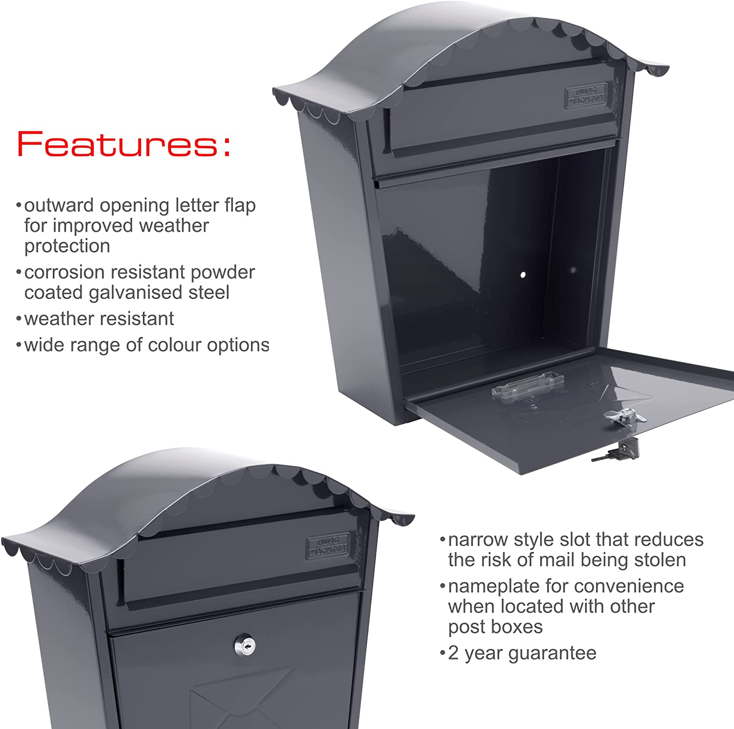 Classic Galvanised Steel Wall Mounted Postbox, Anthracite