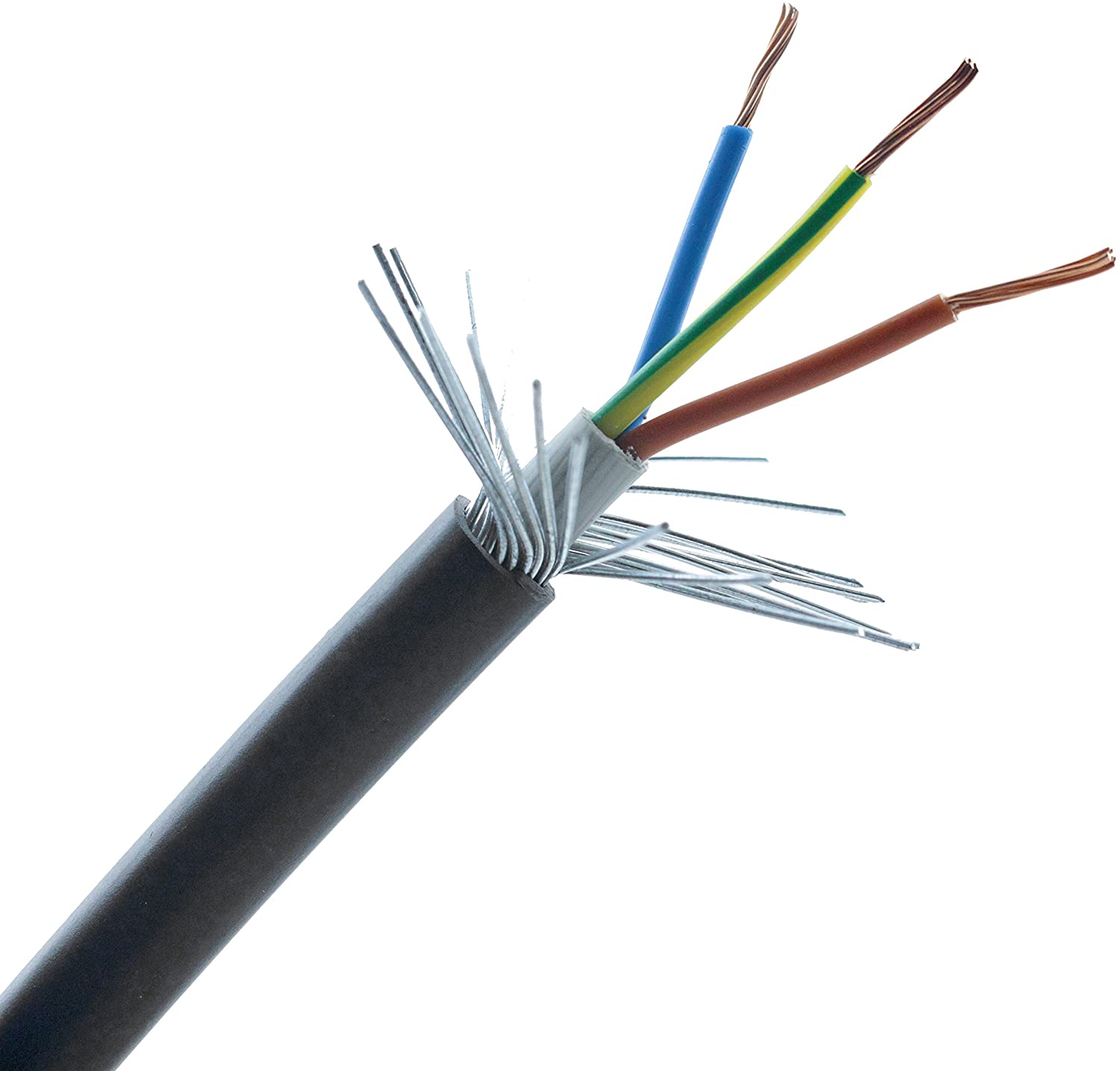 6mm 3 Core 53A Brown Blue Green Yellow Irish 6943X Steel Wire Armoured SWA Outdoor Mains Power Cable - 10m