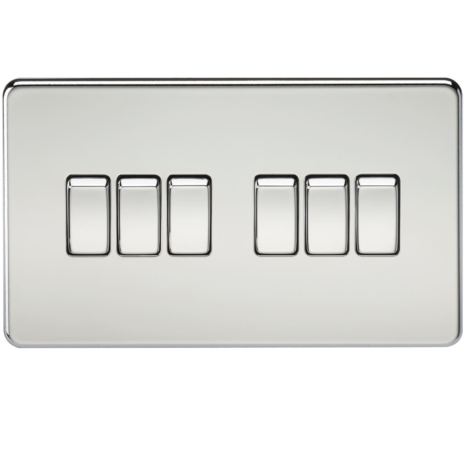 10A 6G 2 Way 230V Screwless Polished Chrome Electric Wall Plate Switch