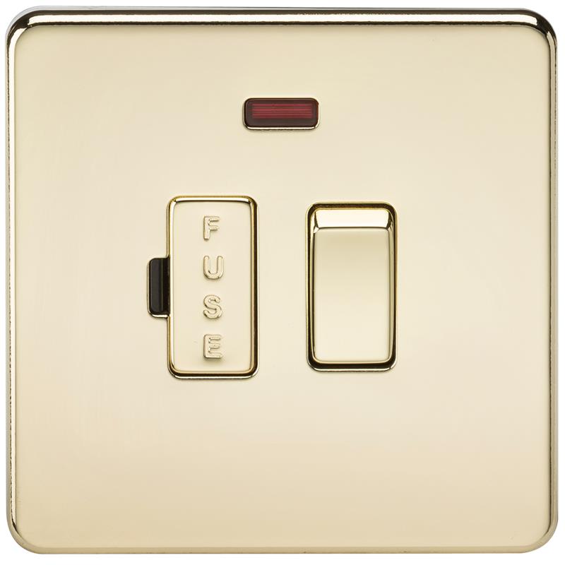 13A Screwless Polished Brass Switched Fused Spur Connector Unit with Neon