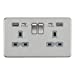13A 2G switched socket with dual USB charger A + A (2.4A) - Brushed chrome with grey insert