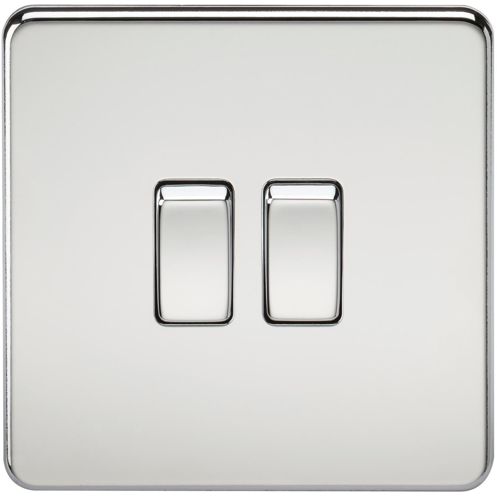 10A 2G 2 Way 230V Screwless Polished Chrome Electric Wall Plate Switch