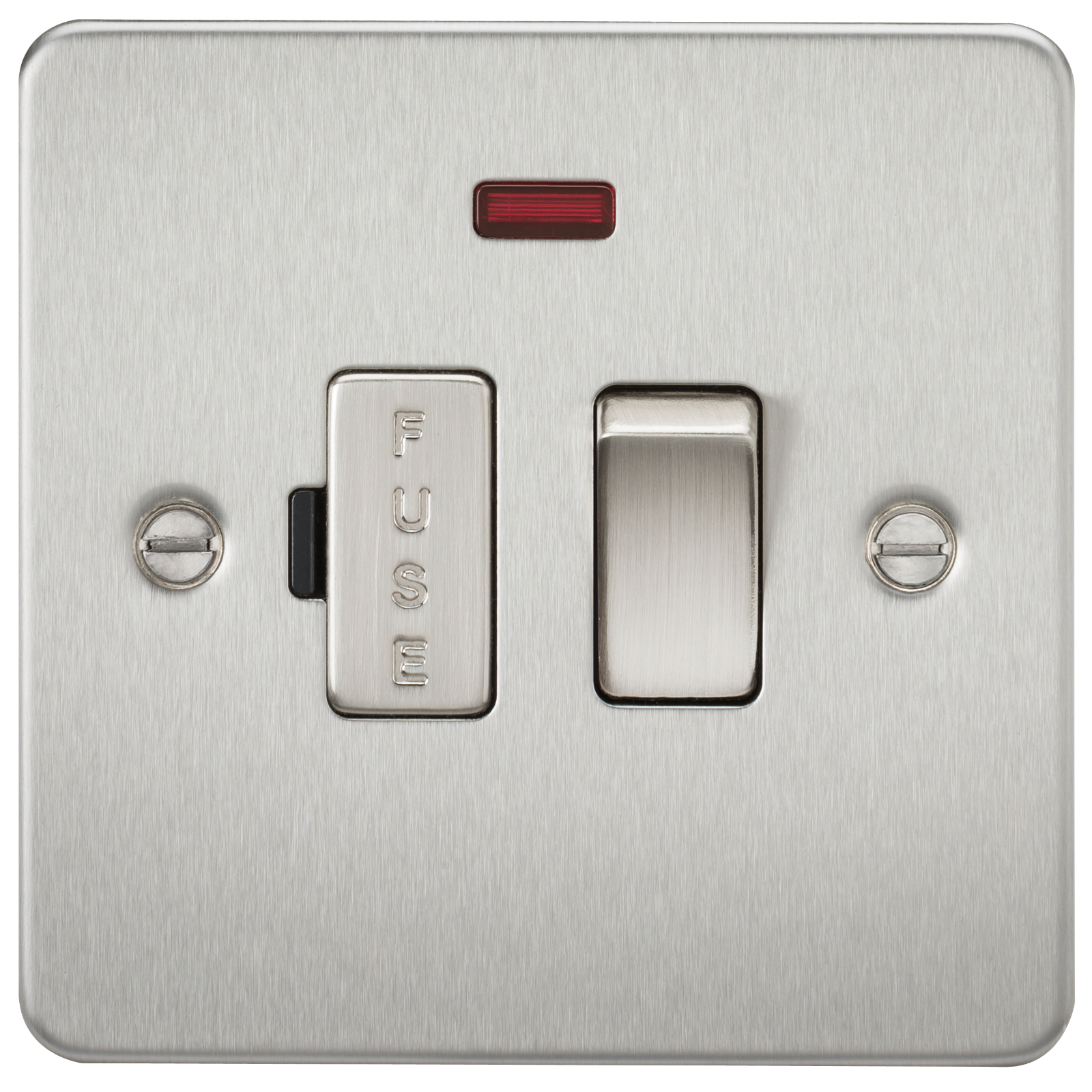 13A Switched Fused Spur with Neon Flat Plate - Brushed Chrome