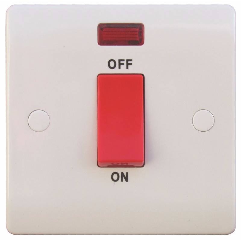 Sline 45A White 1G Double Pole 230V Electric Cooker Wall Plate Switch With Neon