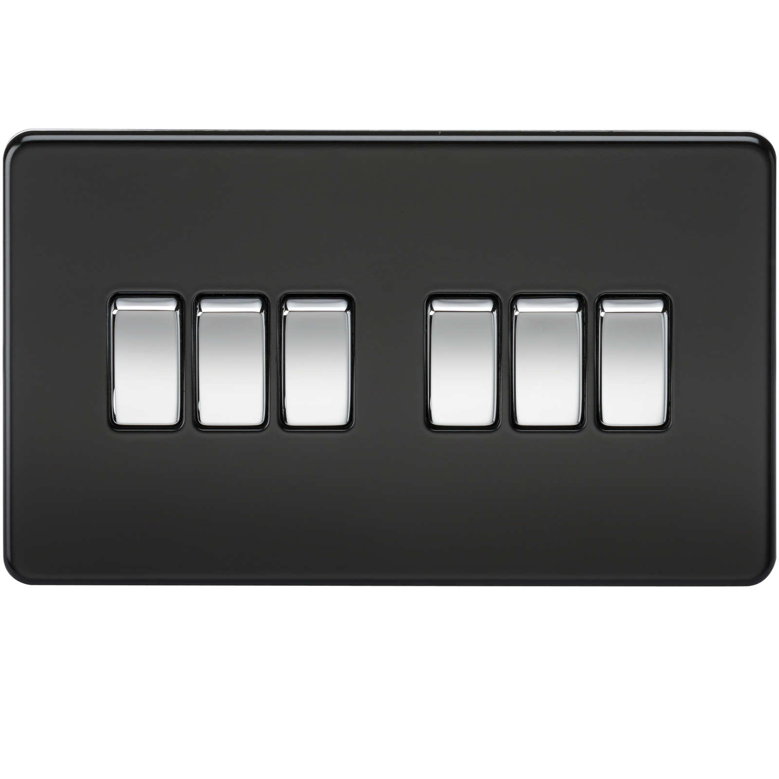 10A 6G 2 Way 230V Screwless Matt Black Electric Wall Plate Switch