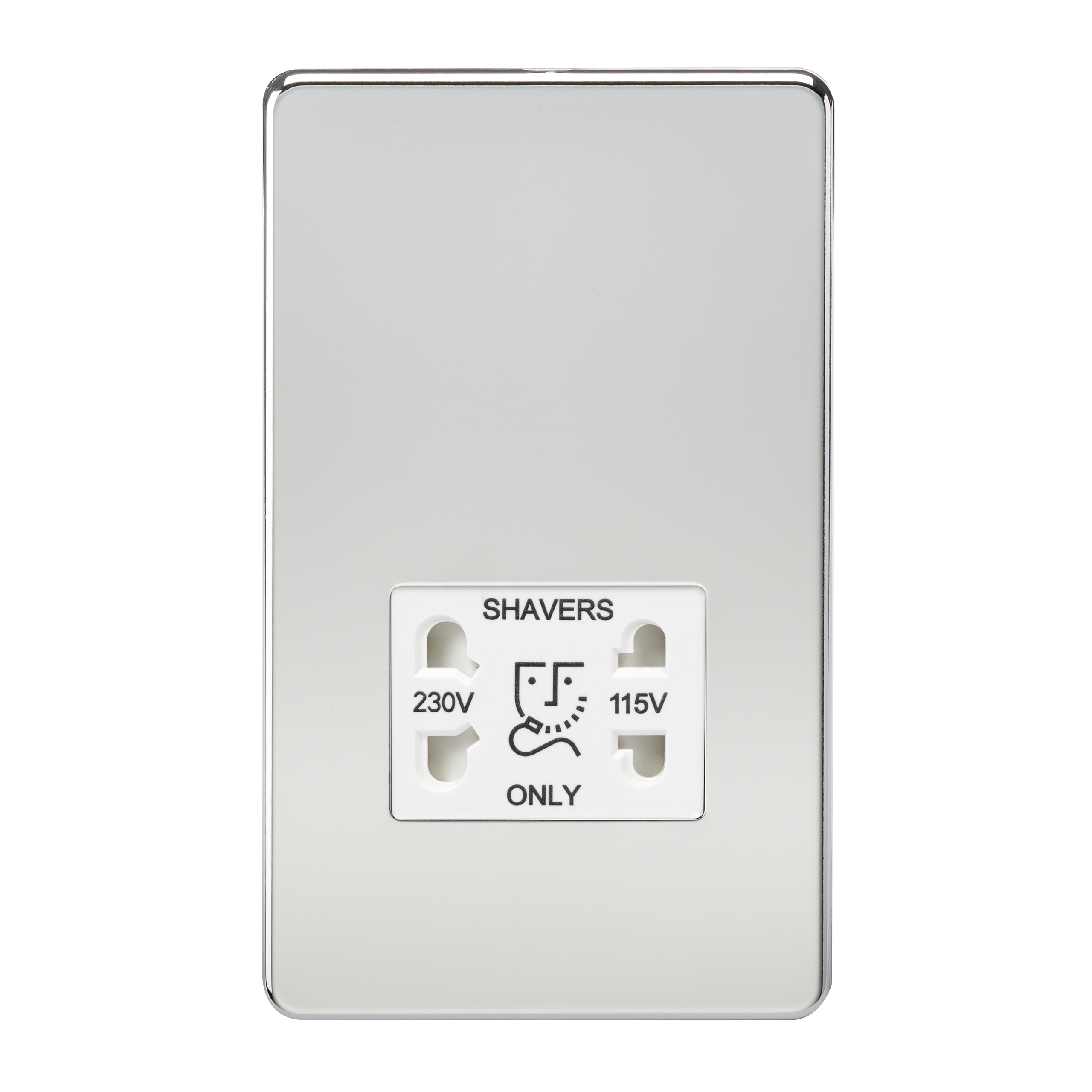 Screwless Polished Chrome Shaver Socket Dual Voltage 115/230V - White Insert