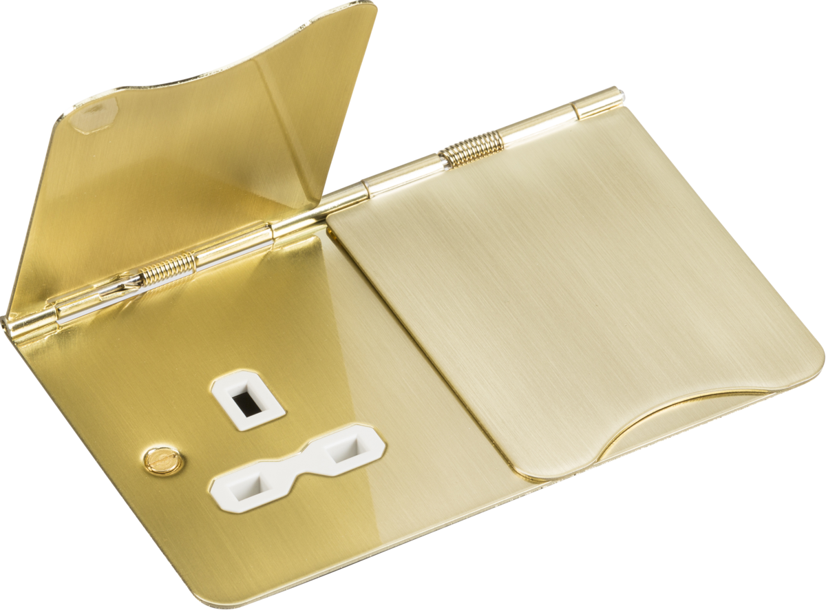 13A 2 Gang UK 3 Pin Unswitched Flat Plate Floor Socket - Brushed Brass