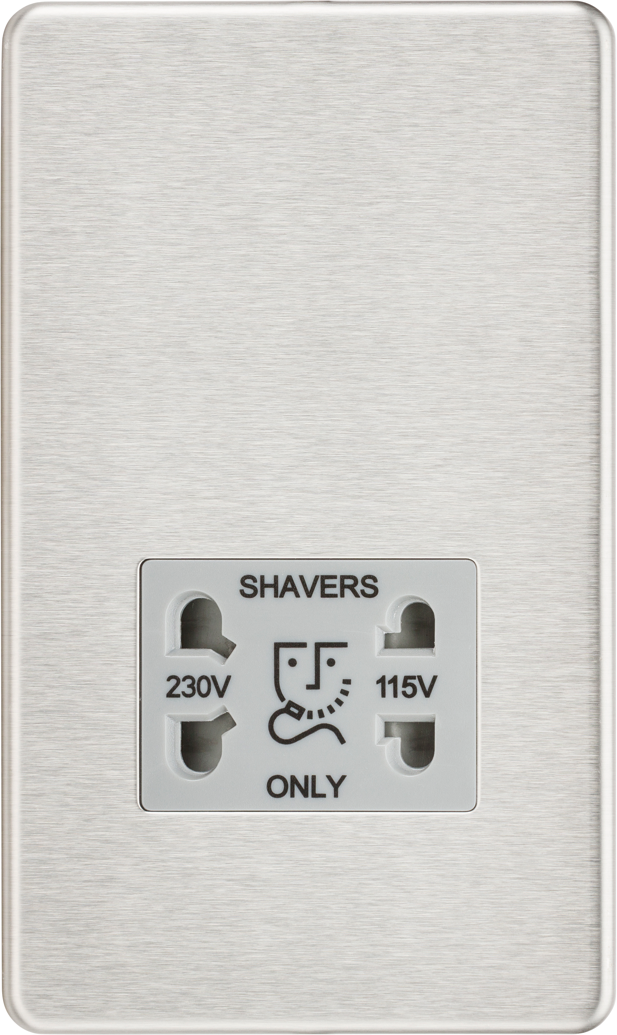 Screwless 115/230V Dual Voltage Shaver Socket - Brushed Chrome with Grey Insert