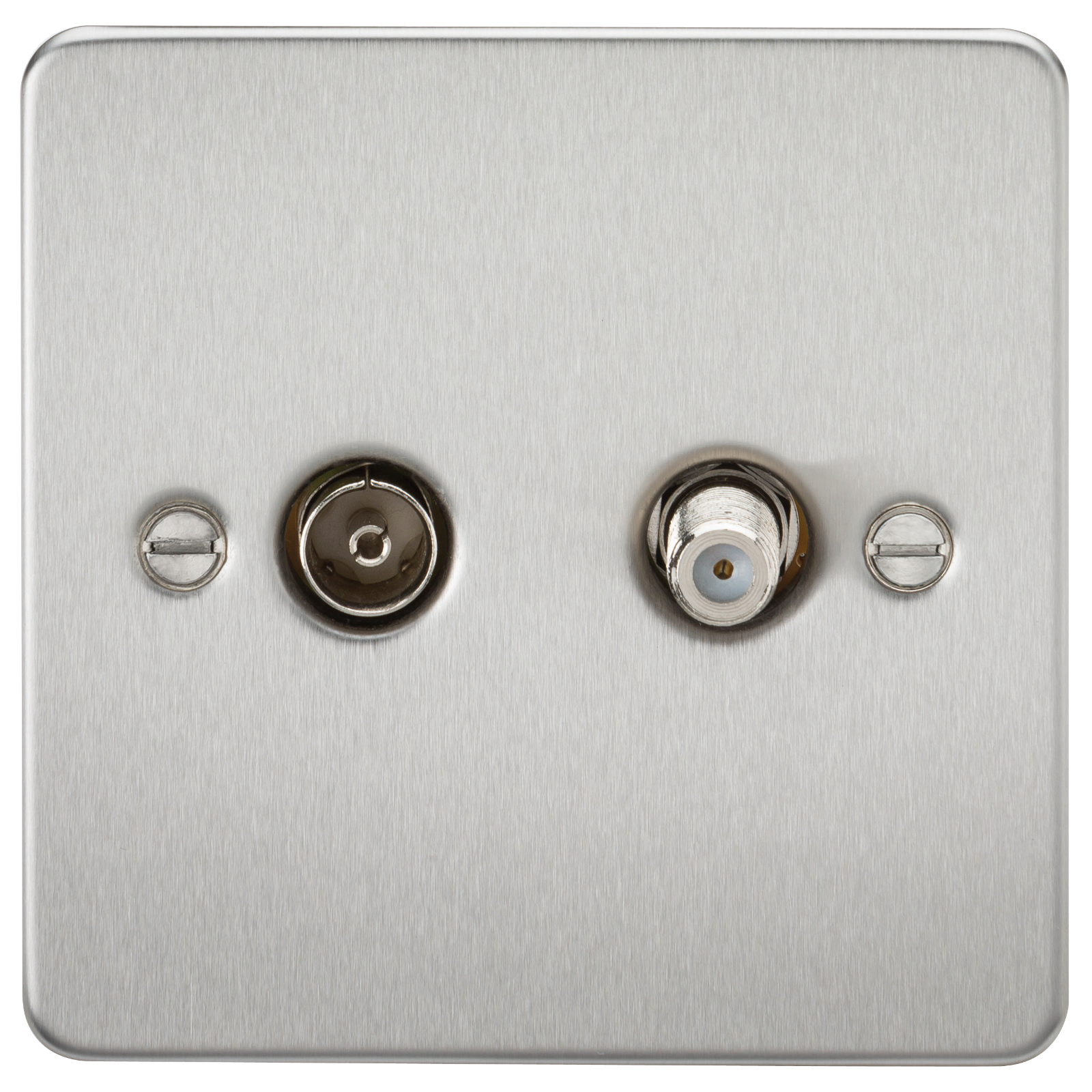 Flat Plate TV and SAT TV Outlet (isolated) - Brushed Chrome