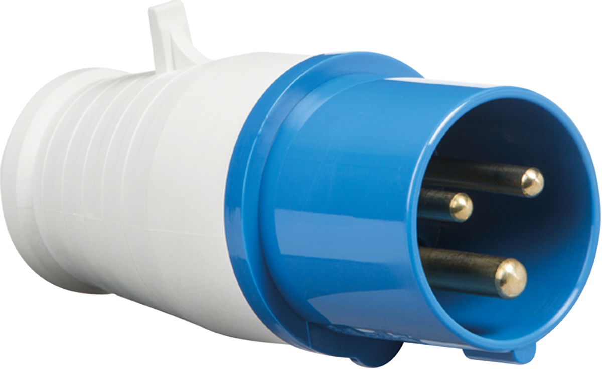 16A 230V IP44 Industrial 3 Pin 2P+E In-Line Caravan Male Plug