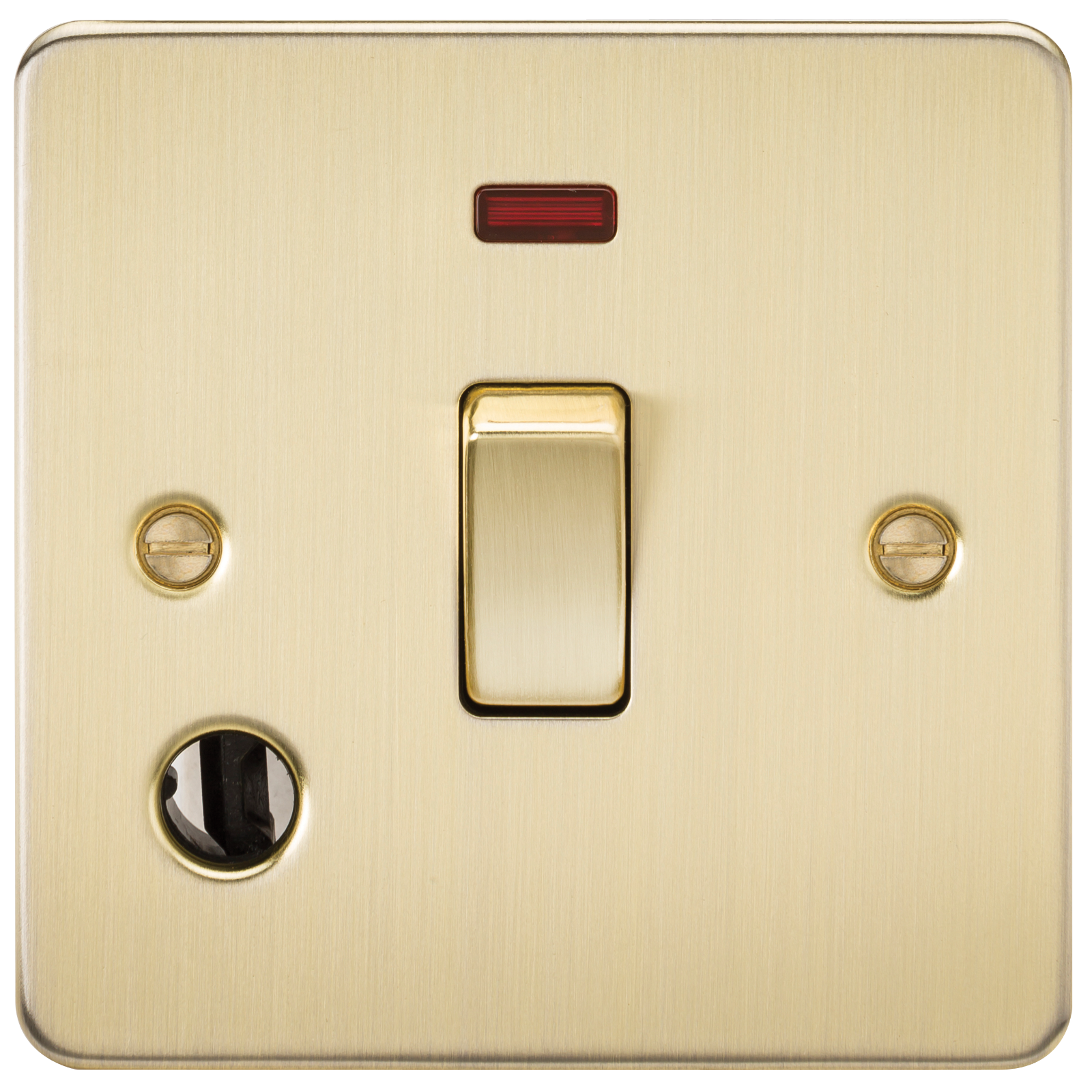 Flat Plate 20A 1G DP switch with neon and flex outlet - brushed brass