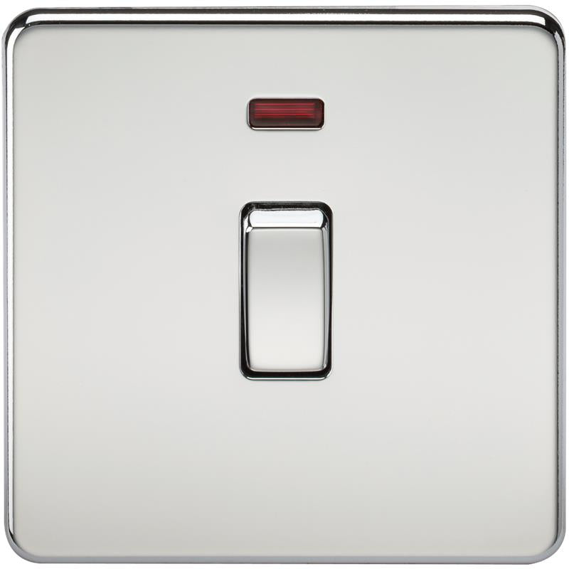 20A 1G DP 230V Screwless Polished Chrome Electric Wall Plate Switch with Neon