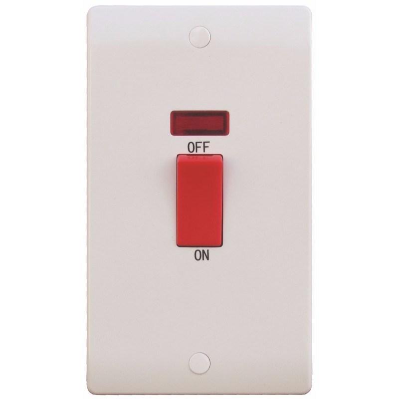 Sline 45A White 2G DP 230V Electric Cooker Wall Plate Switch With Neon