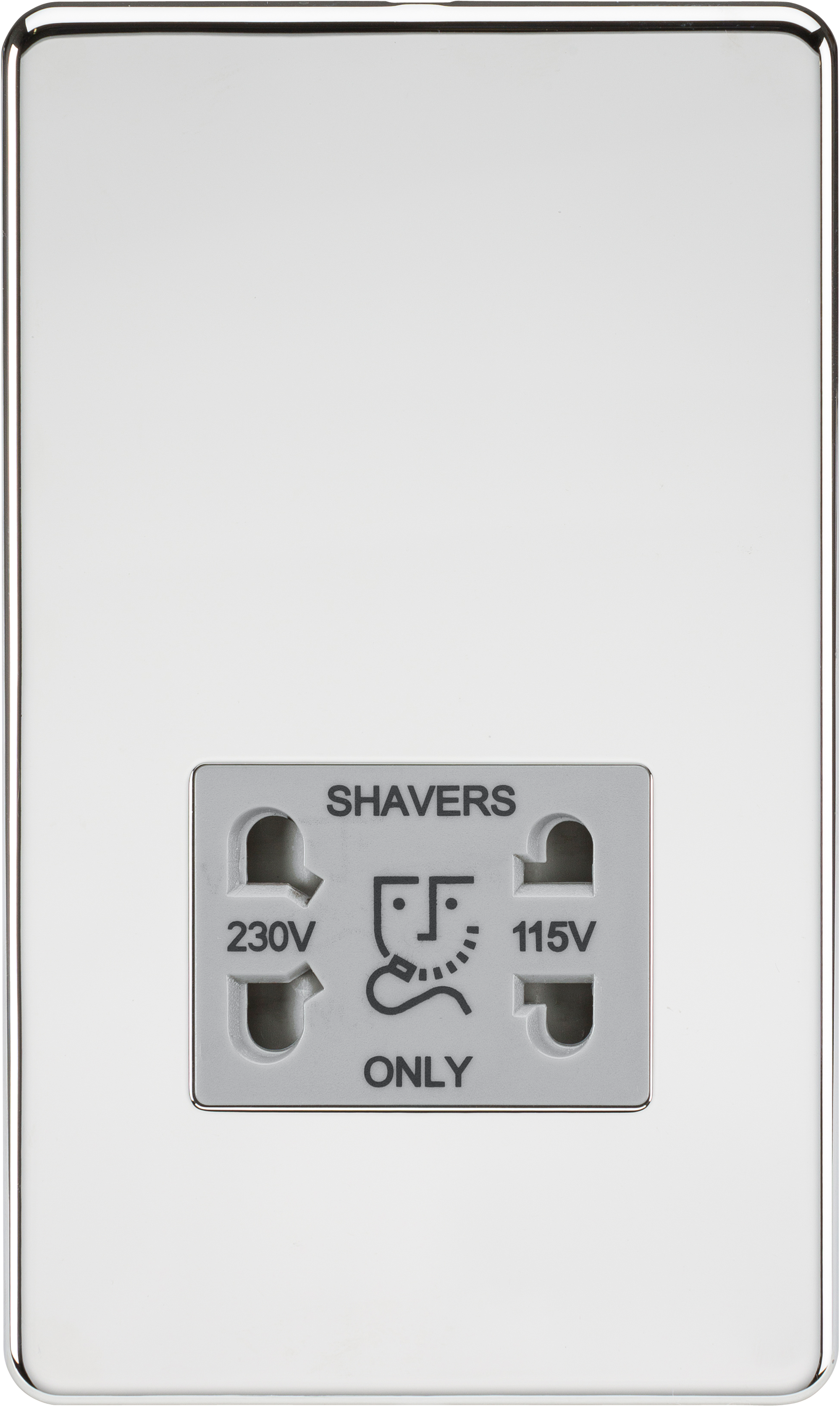 Screwless 115/230V Dual Voltage Shaver Socket - Polished Chrome with Grey Insert