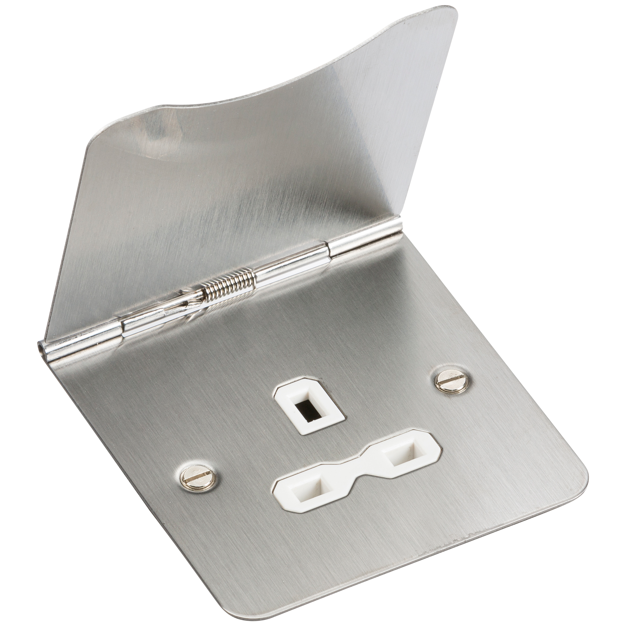 13A 1 Gang UK 3 Pin Unswitched Flat Plate Floor Socket - Brushed Chrome