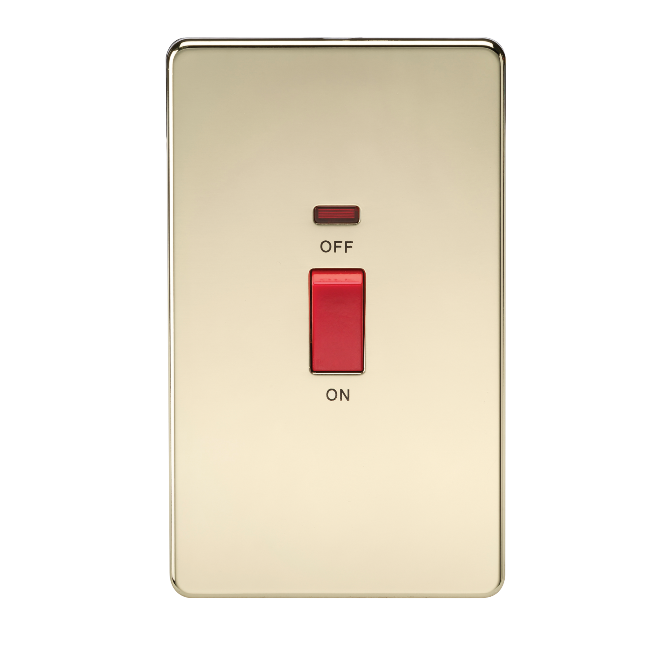 45A 2G DP 230V Screwless Polished Brass Electric Switch With Neon