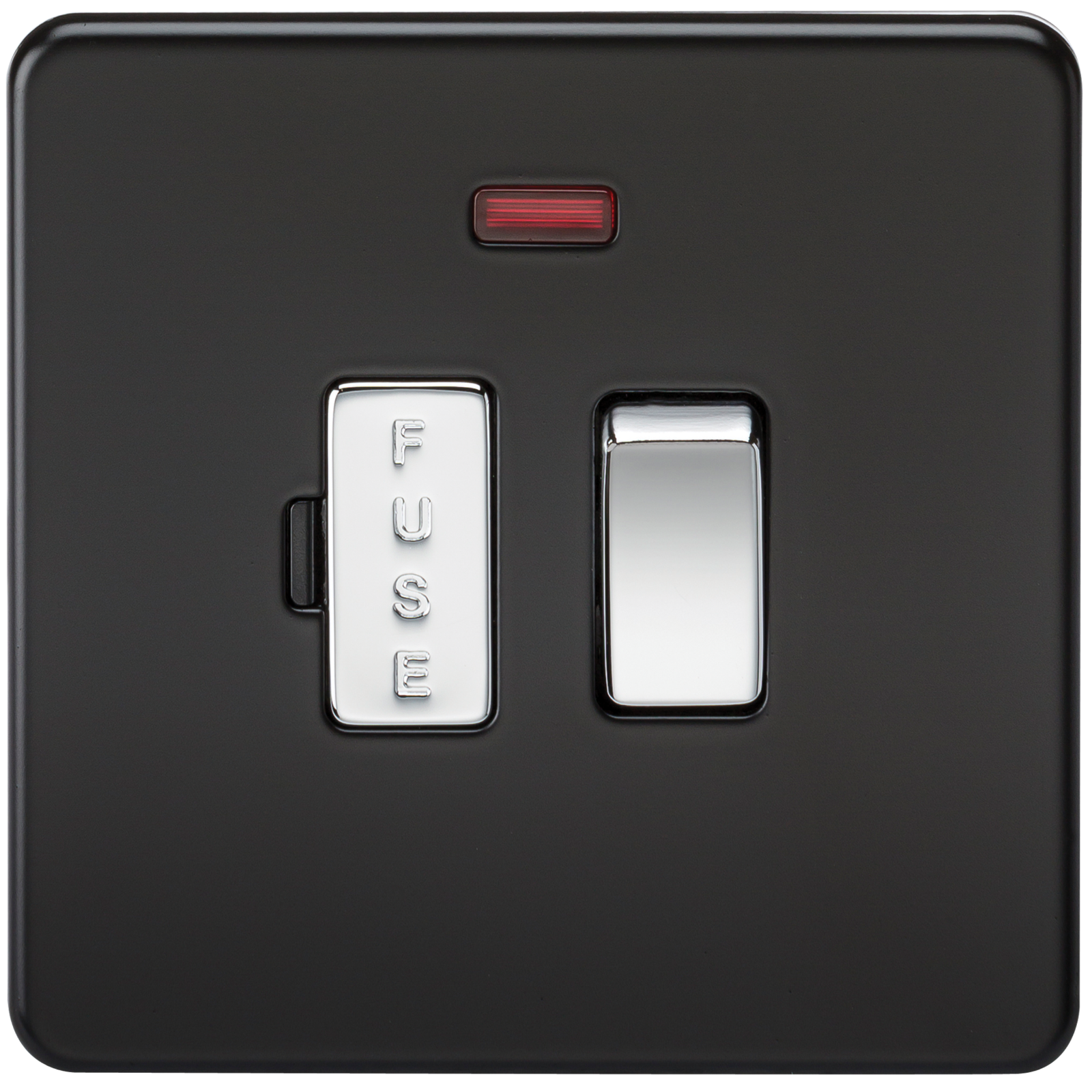 13A Screwless Matt Black Switched Fused Spur Connector Unit with Neon