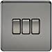 10A 3G 2 Way 230V Screwless Black Nickel Electric Wall Plate Switch