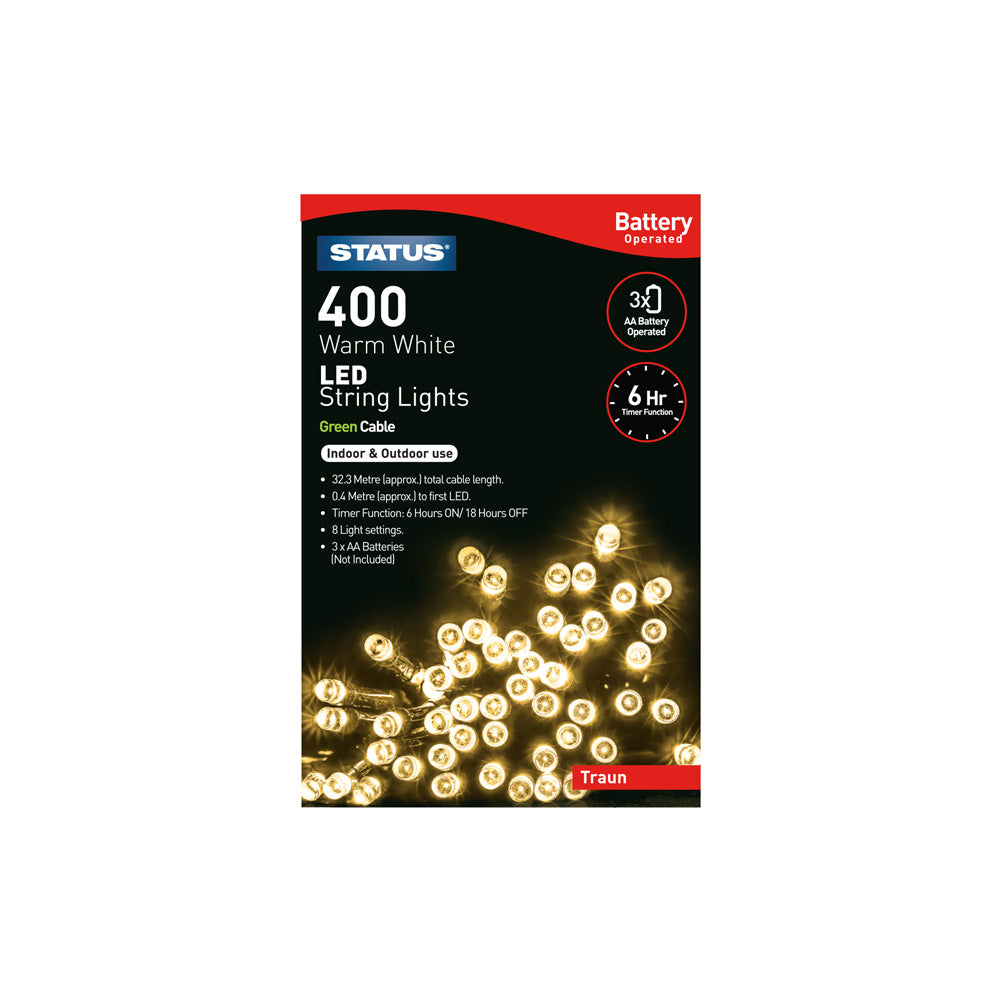 400 LED Indoor/Outdoor Battery String Lights - Warm White