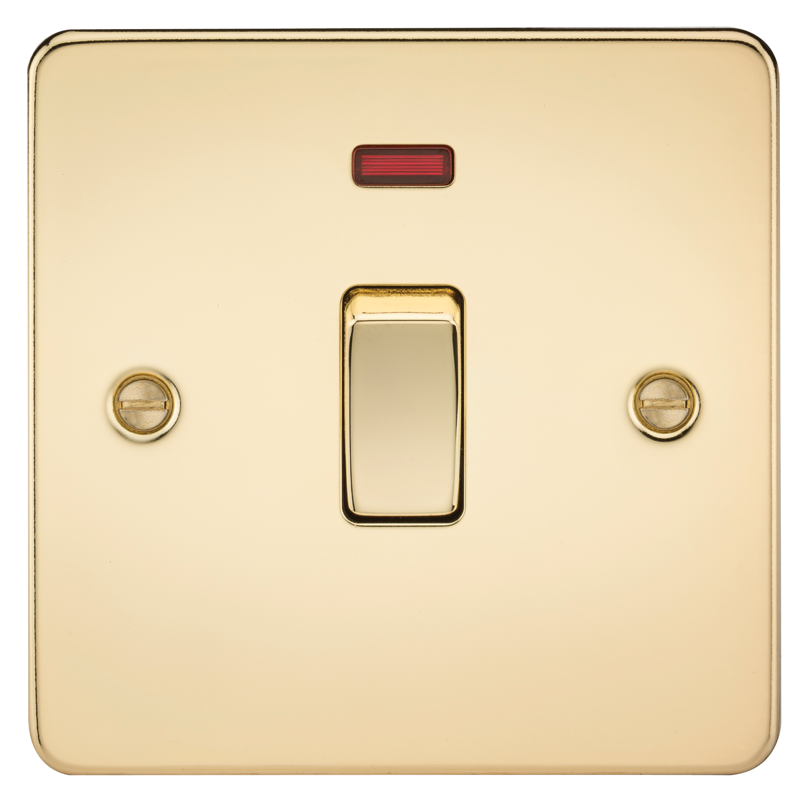 Flat Plate 20A 1G DP switch with neon - polished brass