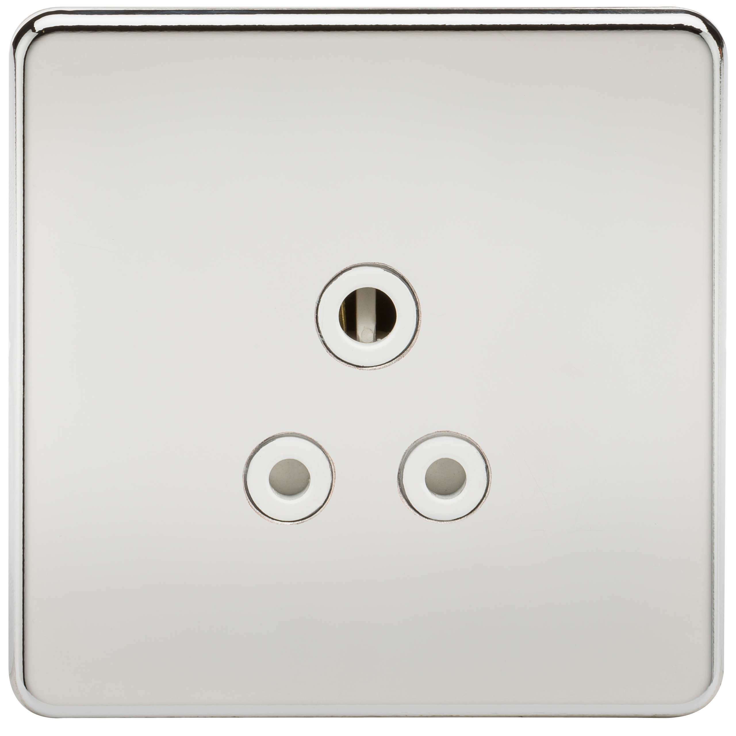 1G 5A Screwless Polished Chrome Round Pin 230V Unswitched Electrical Wall Socket - White Insert