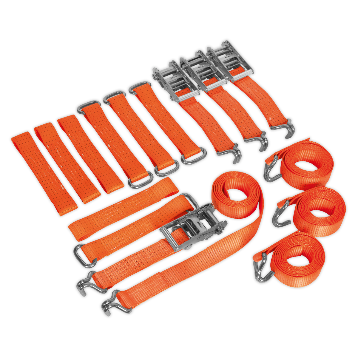 Car Transporter Ratchet Tie Down Alloy/Steel Wheel Kit 4pc 50mm x 3m 4500kg Breaking Strength