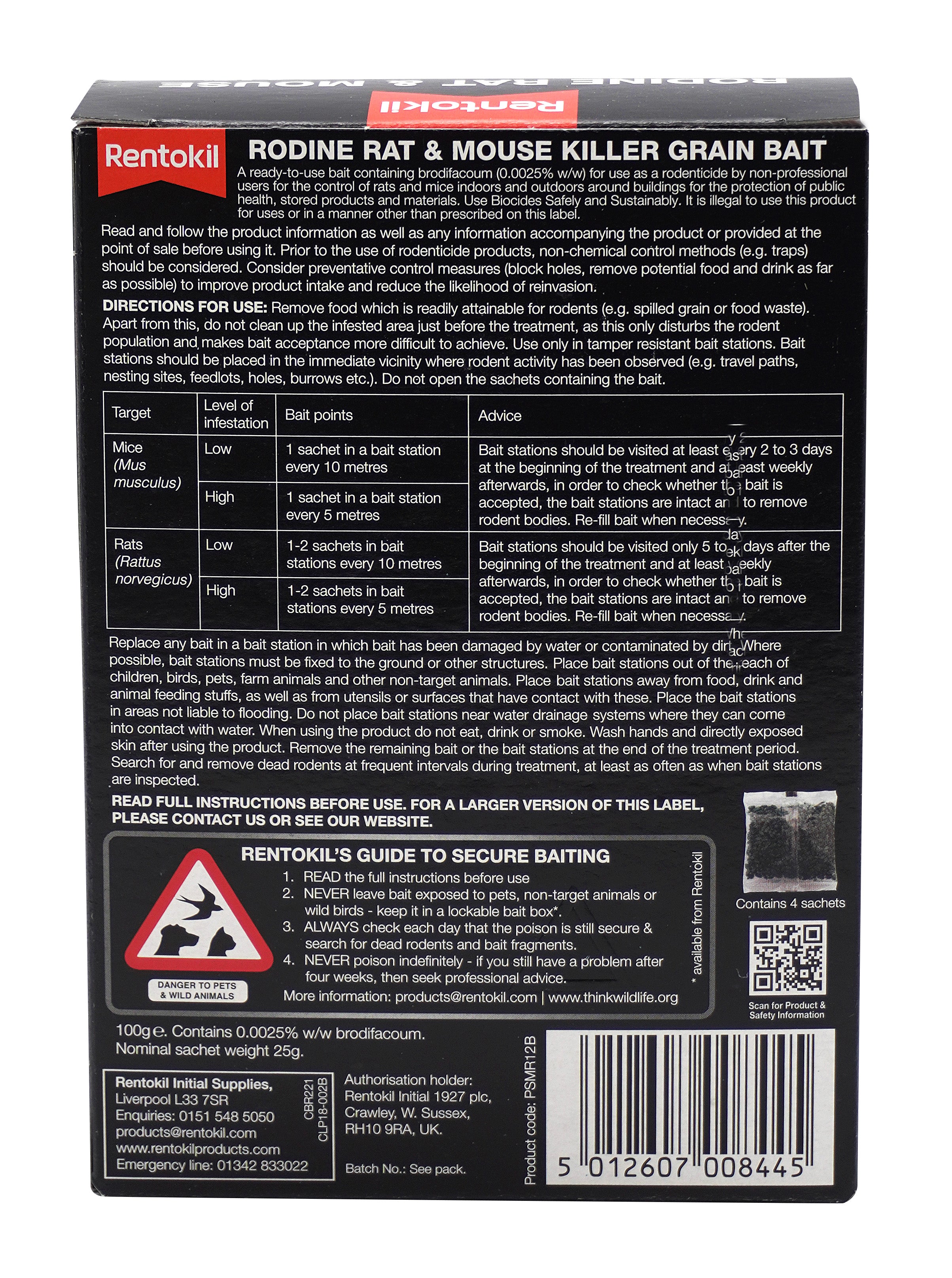 Rodine Rat & Mouse Killer Grain Bait - 4 Sachet