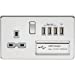 Screwless 13A switched socket with quad USB charger (5.1A) - polished chrome with grey insert