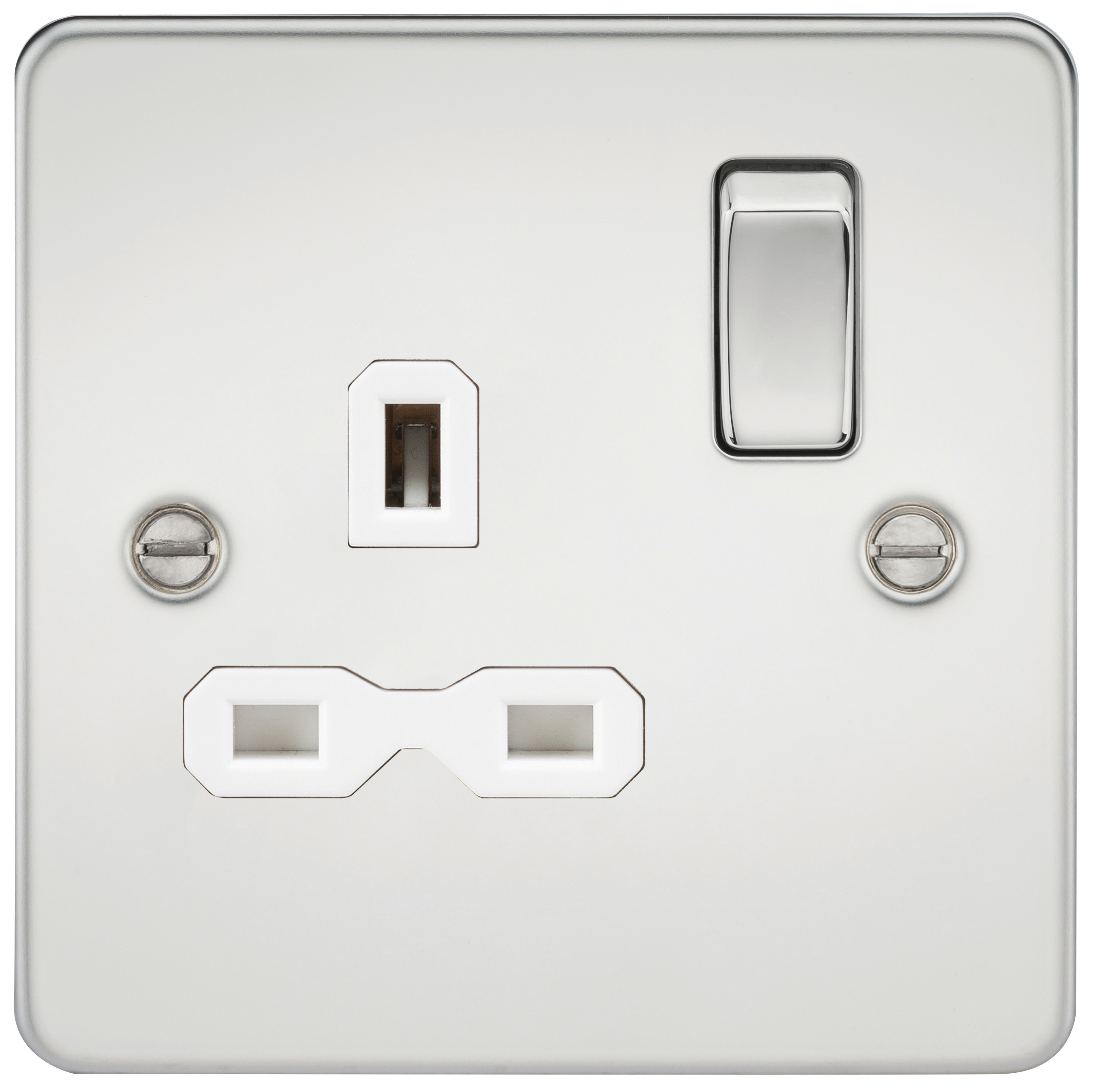 1G DP Switched Socket Flat Plate- Polished Chrome w/ Black Insert