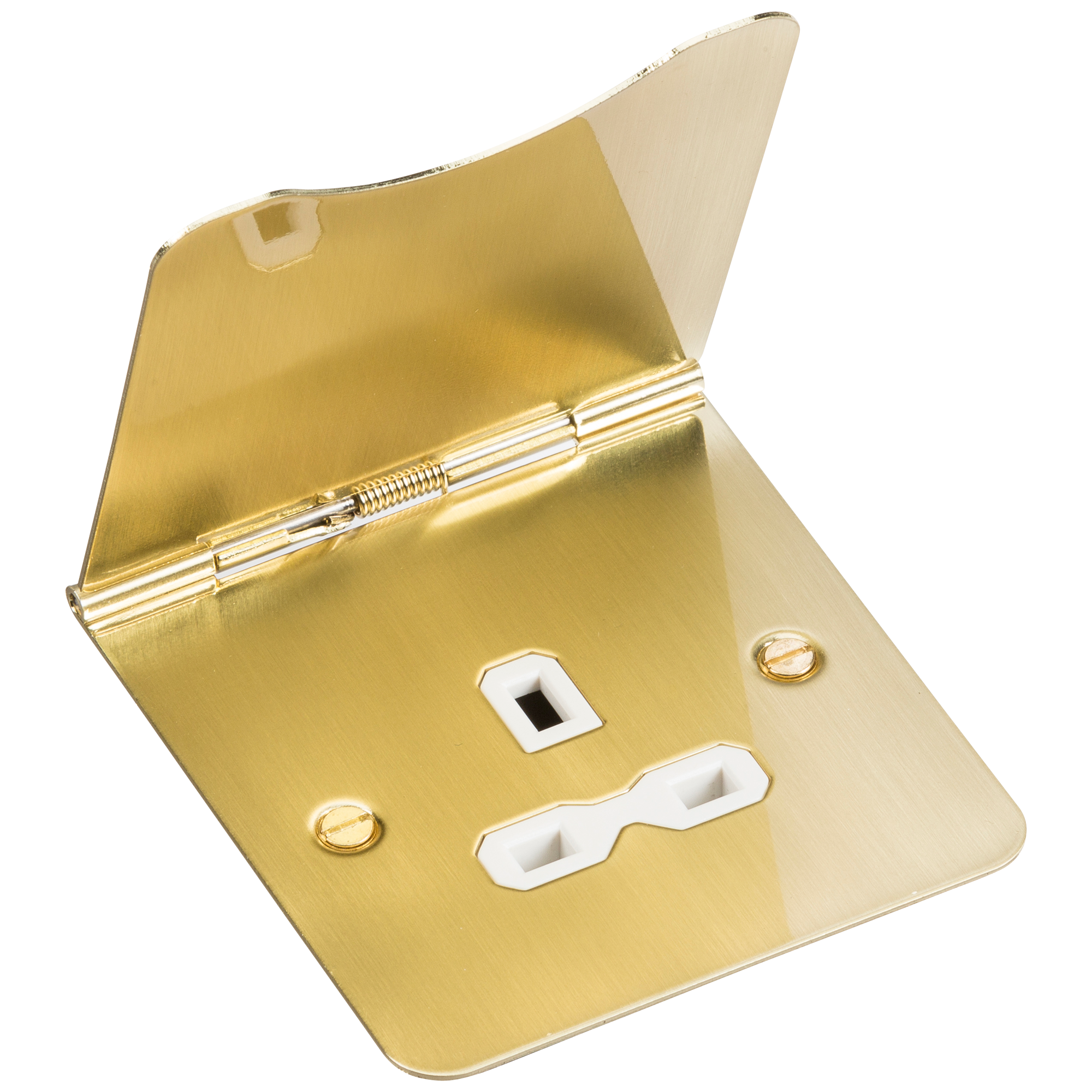 13A 1 Gang UK 3 Pin Unswitched Flat Plate Floor Socket - Brushed Brass