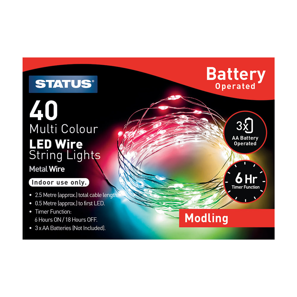 40 Micro LED Indoor Battery Wire Lights - Multi Coloured