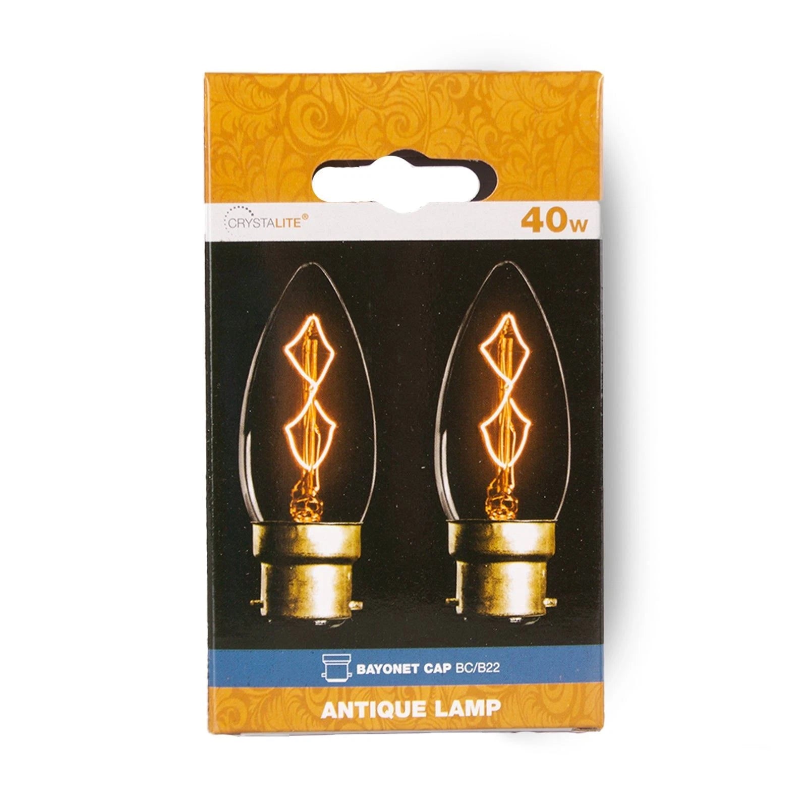 40w - Antique - C35 Candle - BC - Clear - Z Shape Filament, 2 Pack