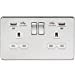 13A 2G Brushed Chrome Switched Sockets, Dual USB (2.4A) with LED Charge Indicators - White Insert