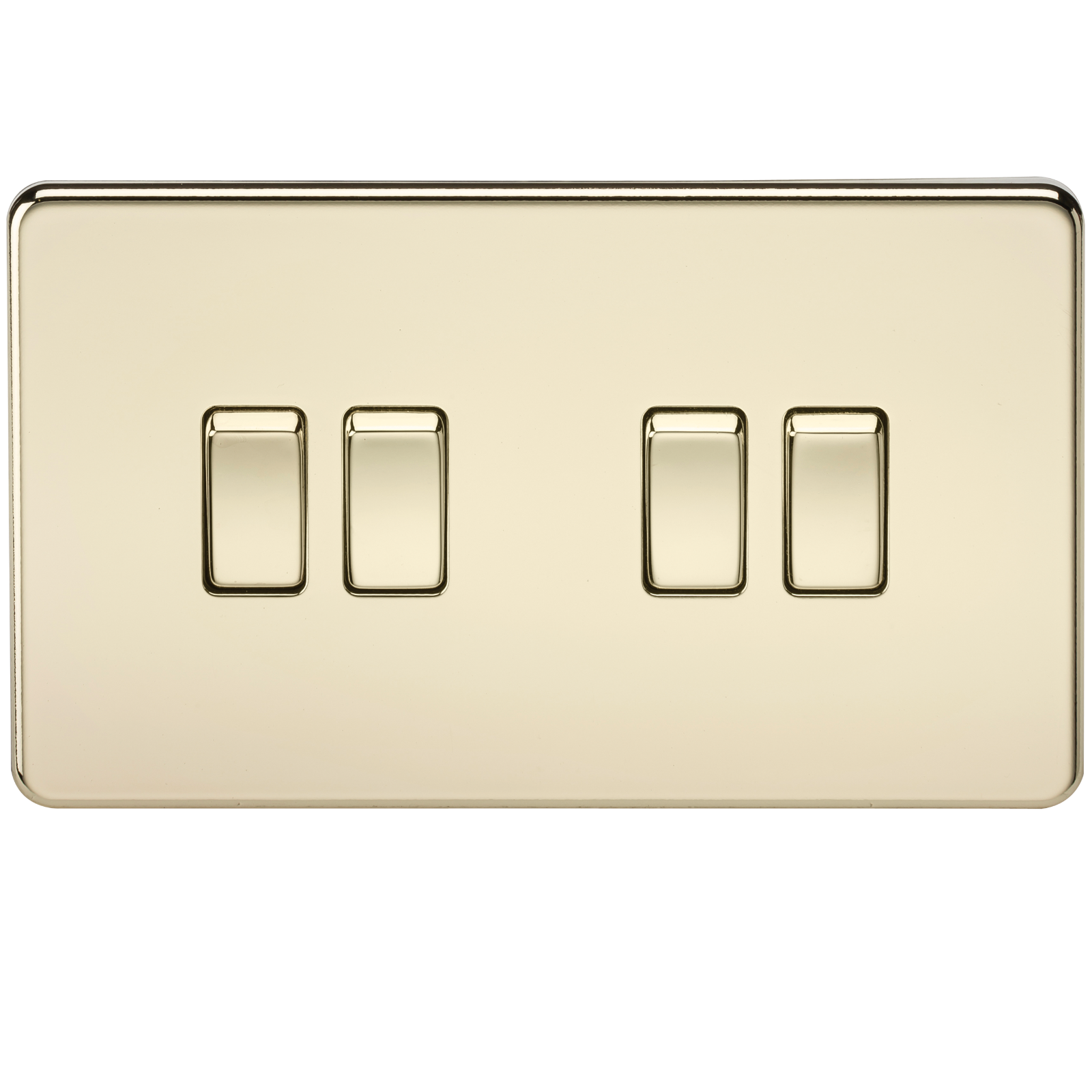 10A 4G 2 Way 230V Screwless Polished Brass Electric Wall Plate Switch