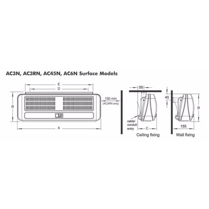 3kW Electric Over Door Heater Multi-directional Down Flow Fan