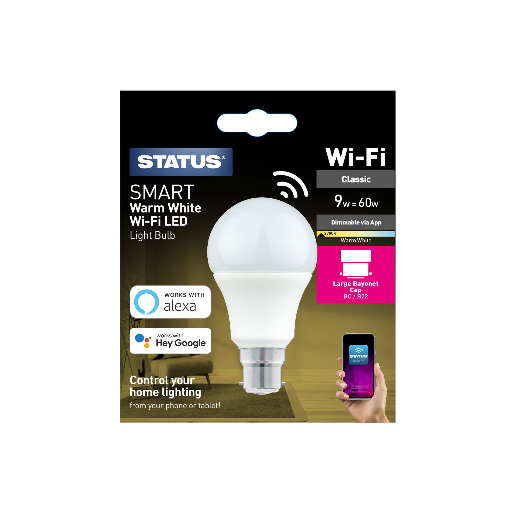 Smart 9w Pearl Dimmable Warm White LED GLS Bulb - BC