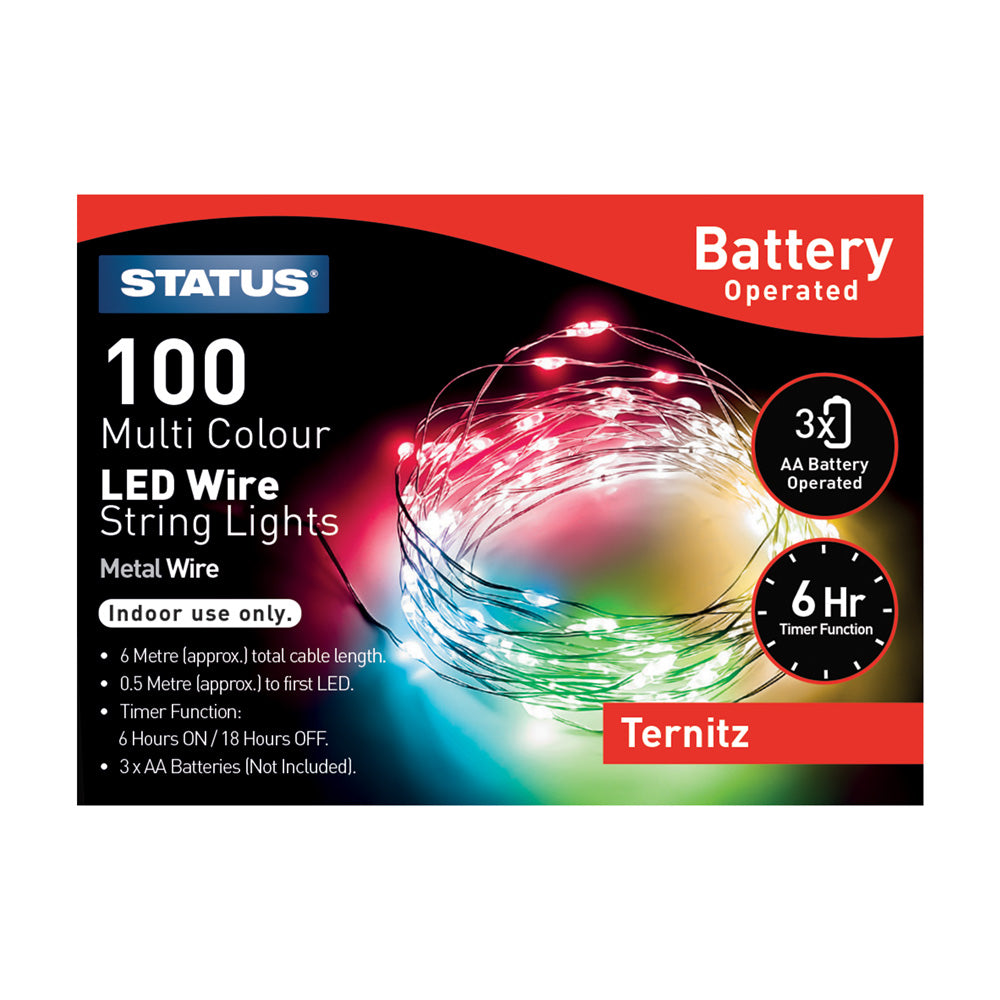 100 Micro LED Indoor Battery Wire Lights - Multi Coloured