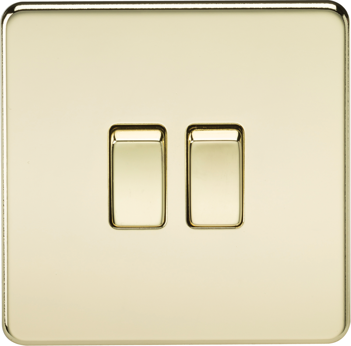 10A 2G 2 Way 230V Screwless Polished Brass Electric Wall Plate Switch