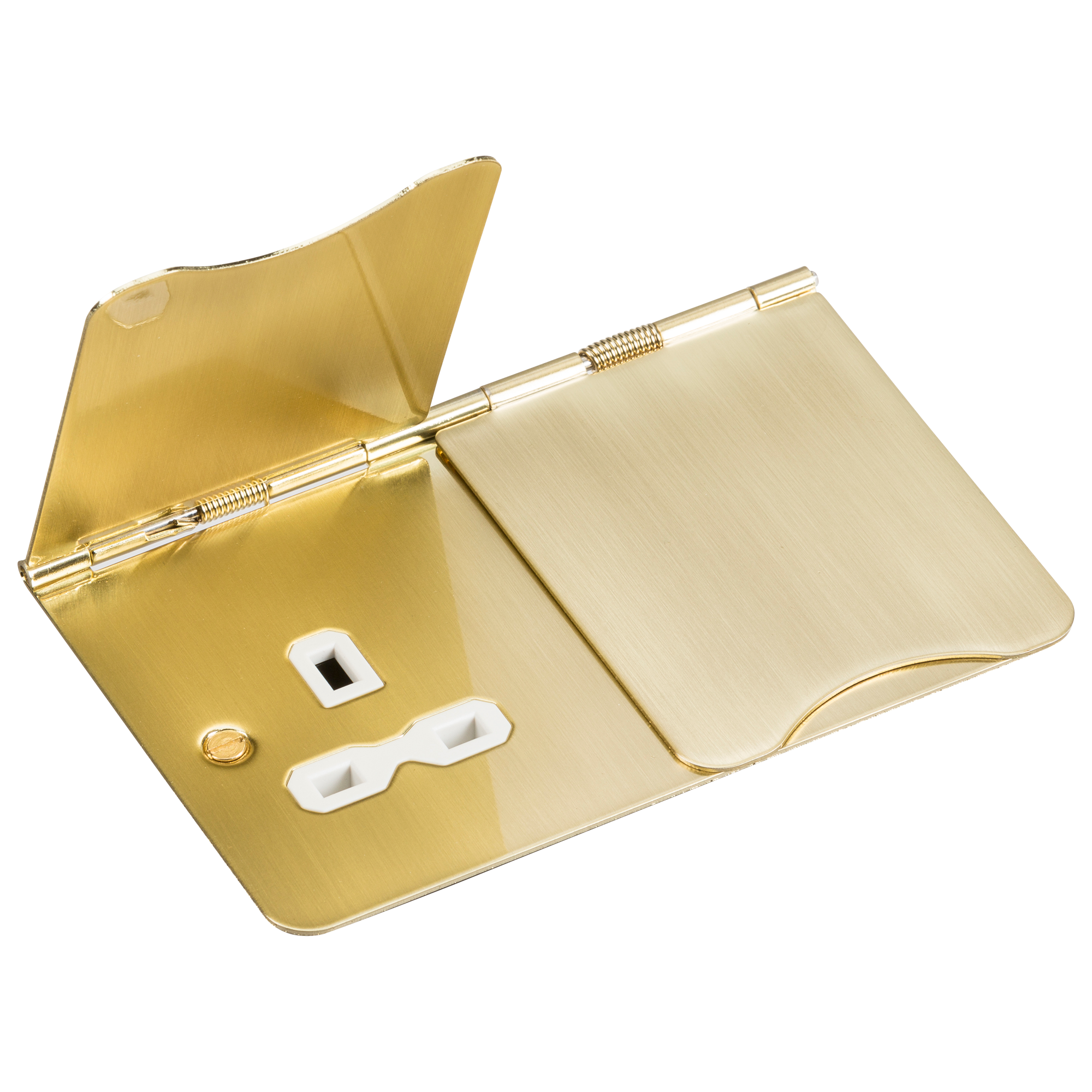 13A 2 Gang UK 3 Pin Unswitched Flat Plate Floor Socket - Brushed Brass