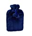 2L Hot Water Bottle With Plush Faux Fur Cover, Dark Blue