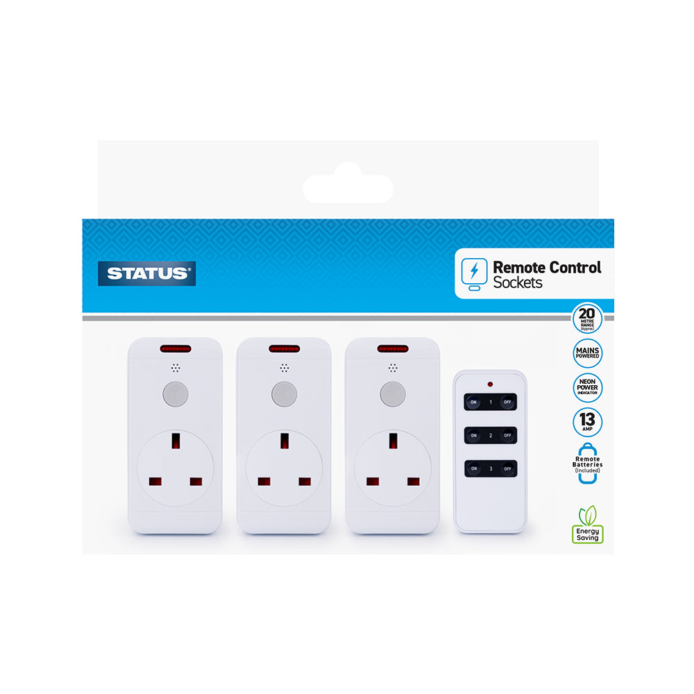 20M Eco Remote Switch Control Mains Power Plug Socket - 3 Pack