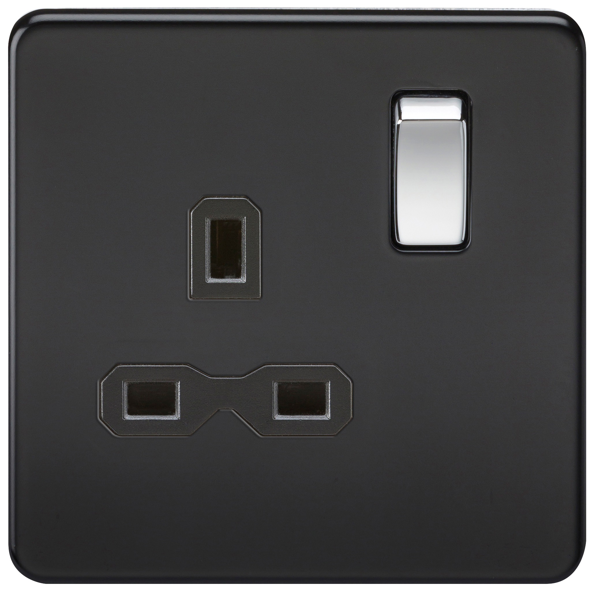 1G DP 13A Screwless Matt Black 230V UK 3 Pin Switched Electrical Wall Socket