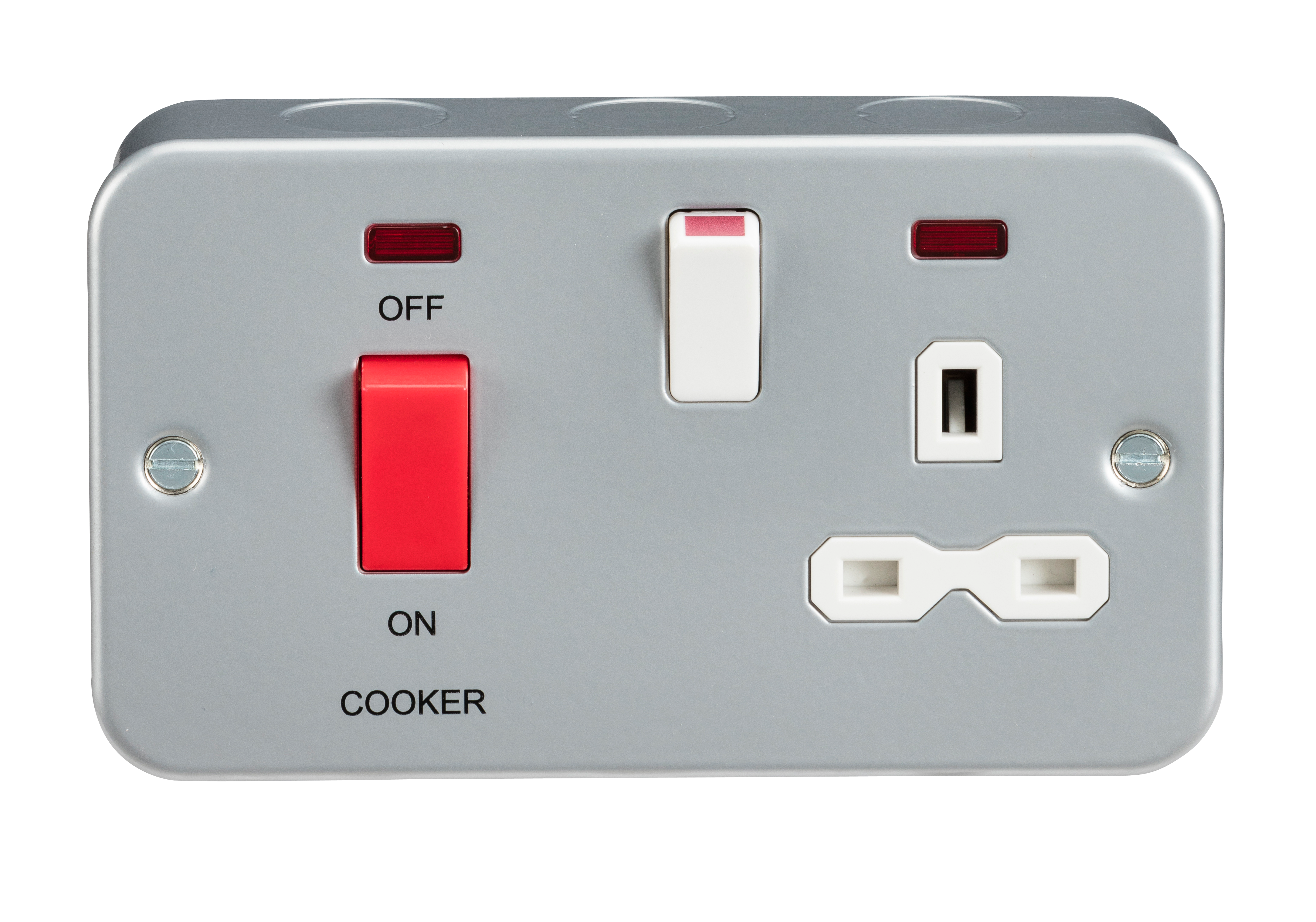 45A 2G DP 230V Metal Clad Electric Switch With Neon and Socket